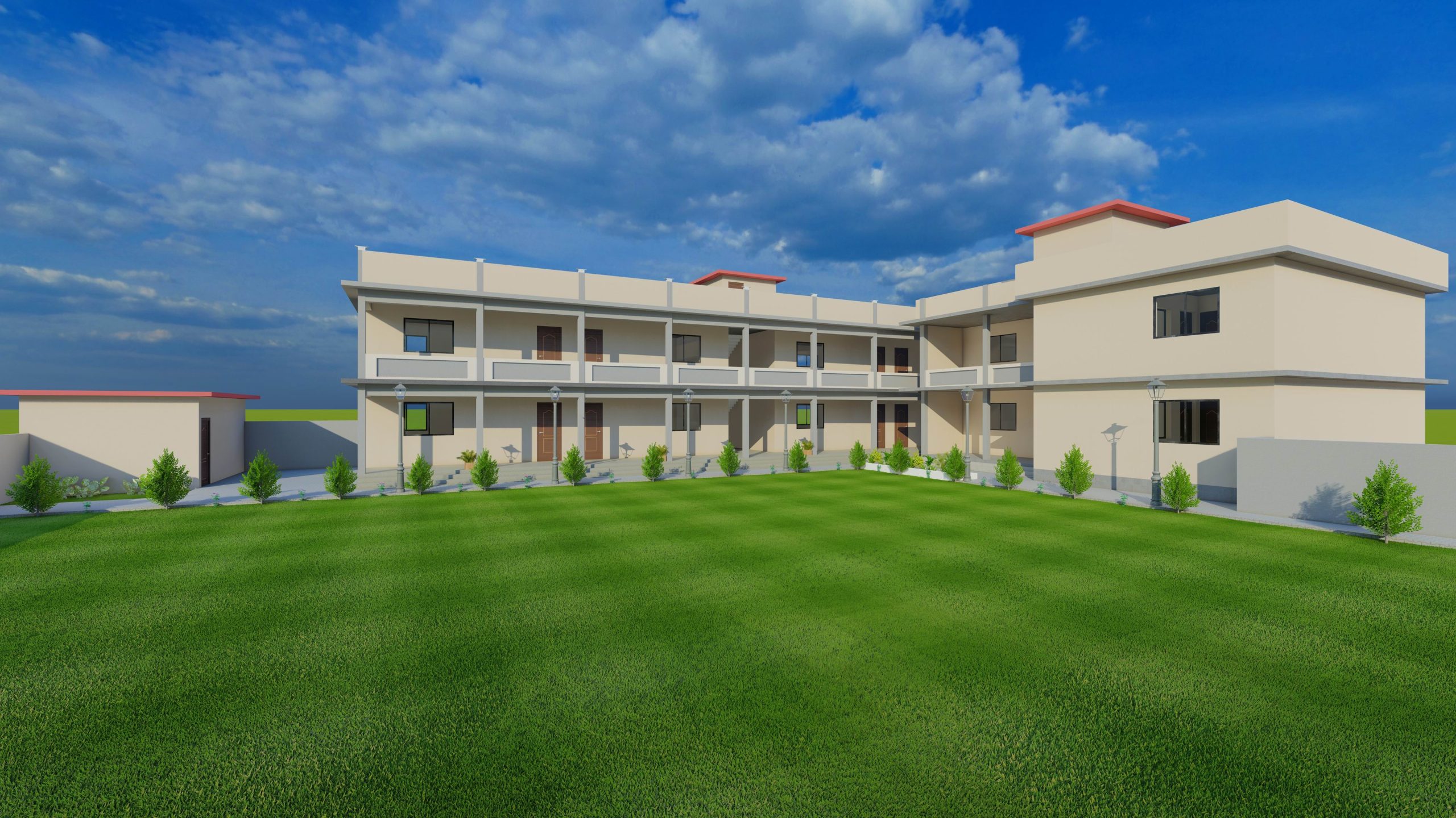 College lawn and building